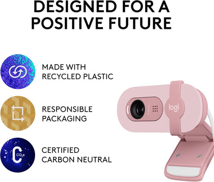 Logitech Brio 100 Full HD 1080p Webcam | Auto-Light Balance | Built-in Mic | Privacy Shutter | USB-A | Rose