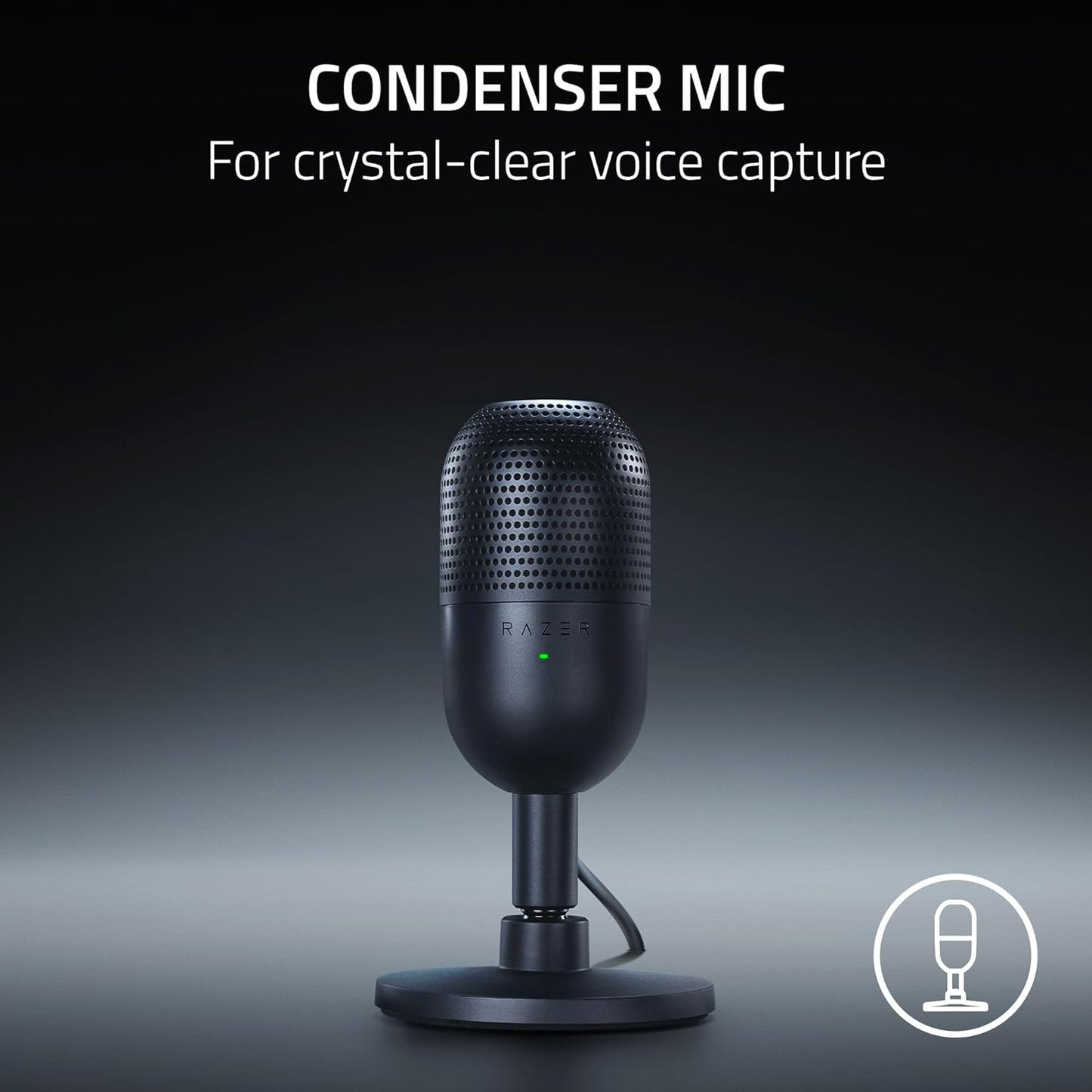 Razer Seiren V3 Mini USB Microphone: Condenser Mic | Supercardioid Pickup Pattern | Tap-to-Mute Sensor with LED Indicator | Shock Absorber | Ultra Compact | PC | Discord | OBS Studio | XSplit | Black