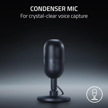 Razer Seiren V3 Mini USB Microphone: Condenser Mic | Supercardioid Pickup Pattern | Tap-to-Mute Sensor with LED Indicator | Shock Absorber | Ultra Compact | PC | Discord | OBS Studio | XSplit | Black