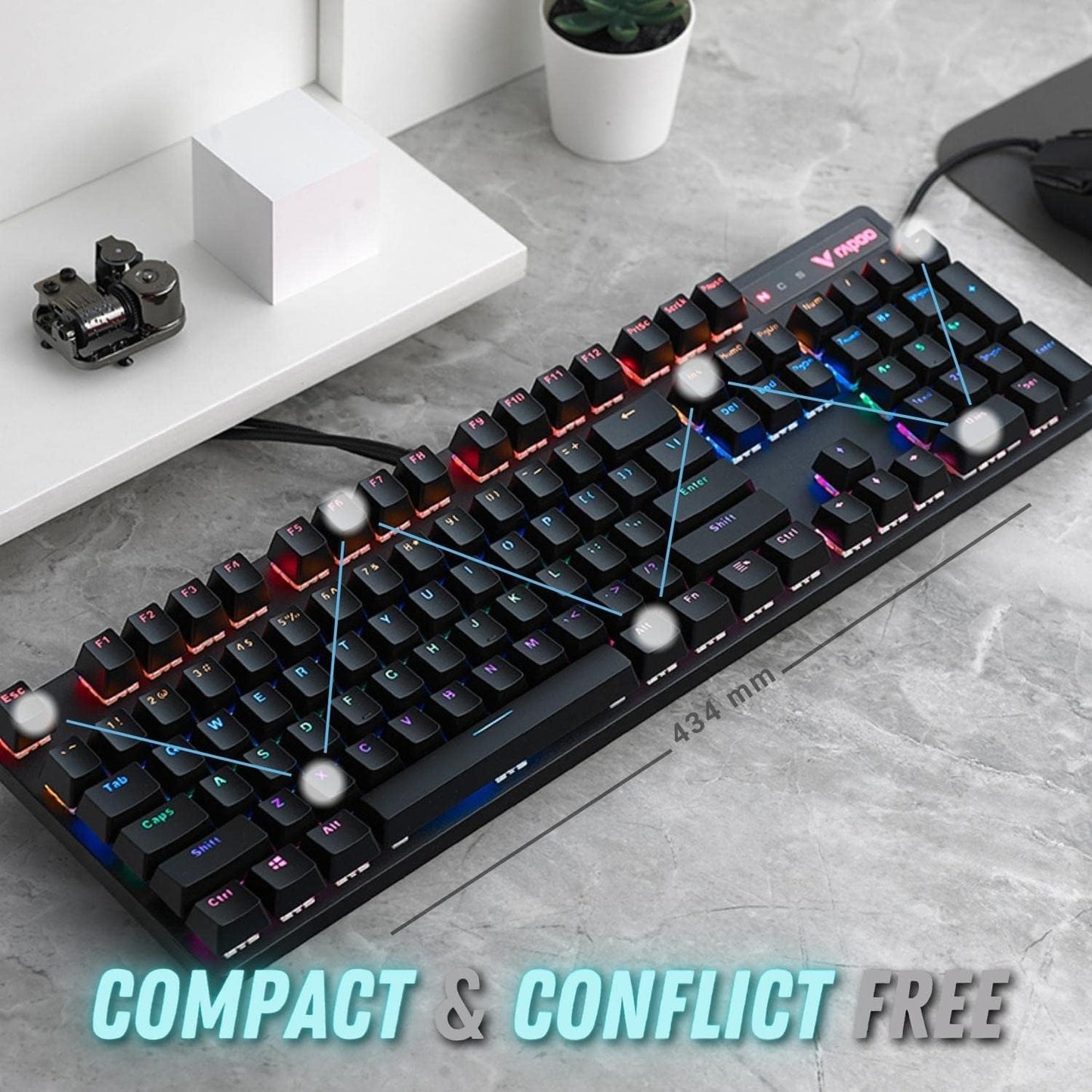 RAPOO VPRO V500 RGB WIRED GAMING KEYBOARD MECHANICAL BACKLIT ERGONOMIC DESIGN ARABIC/ENGLISH