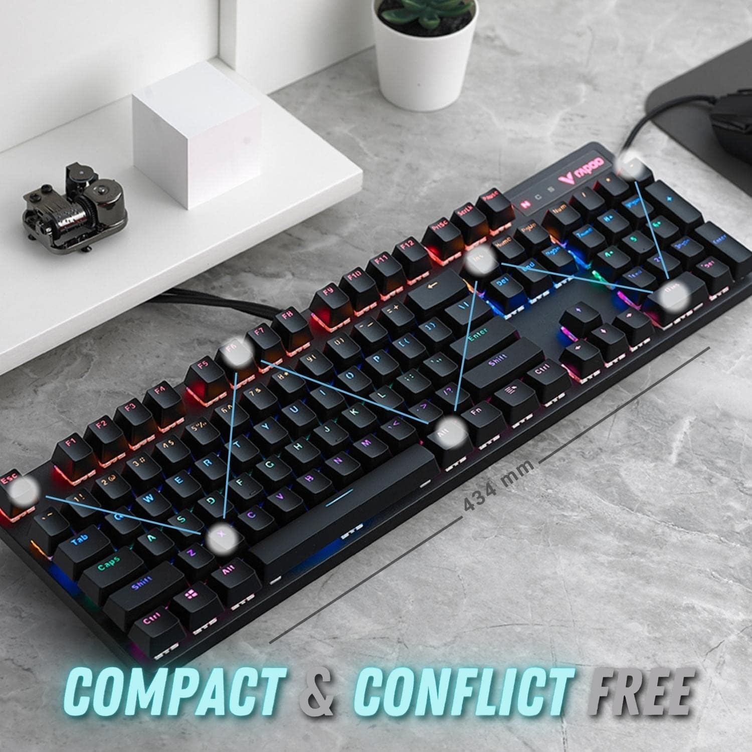 RAPOO VPRO V500 RGB WIRED GAMING KEYBOARD MECHANICAL BACKLIT ERGONOMIC DESIGN ARABIC/ENGLISH