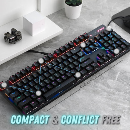 RAPOO VPRO V500 RGB WIRED GAMING KEYBOARD MECHANICAL BACKLIT ERGONOMIC DESIGN ARABIC/ENGLISH