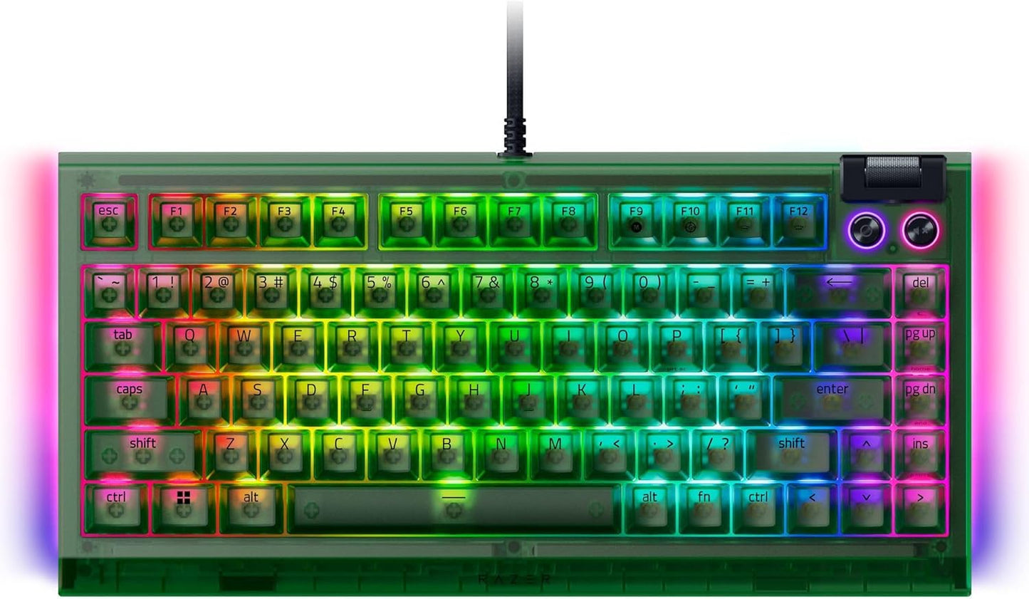 Razer BlackWidow V4 75% Phantom Green Editon - Hot-swappable Mechanical Gaming Keyboard (Orange Tactile Switches, media roller with 2 dedicated media buttons) US Layout