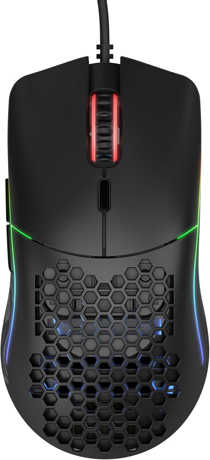 Glorious Model O Wired Gaming Mouse | 67g Ultra-Lightweight | Pixart 3360 Sensor | RGB Lighting | Honeycomb Design | Omron Switches | Ambidextrous | Matte Black