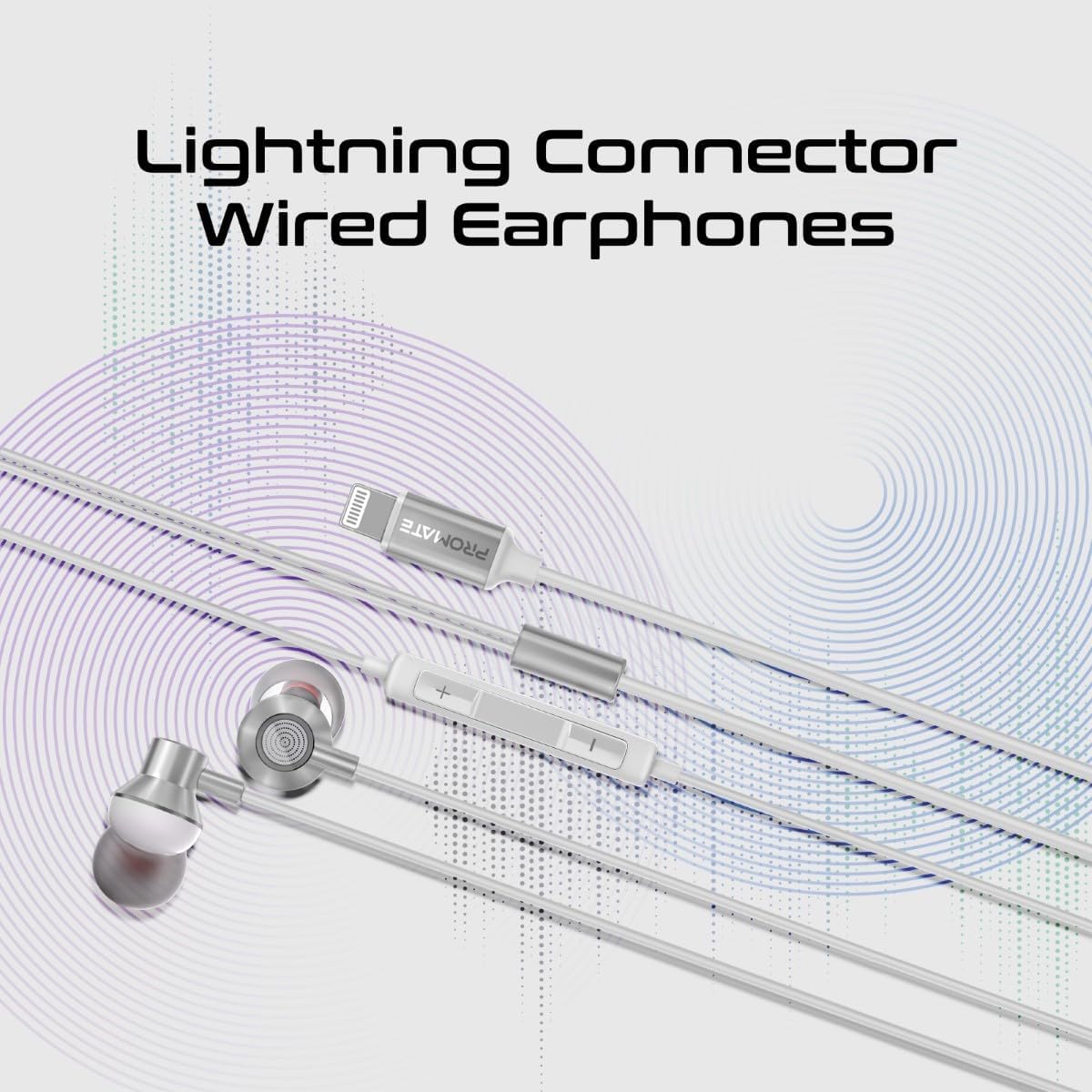 Promate Earphones with Lightning Connector, In-Ear MFi Certified Earphones with Microphone, Noise Isolation, Call Function, In-Line Volume Control Compatible for iPhone, iPad