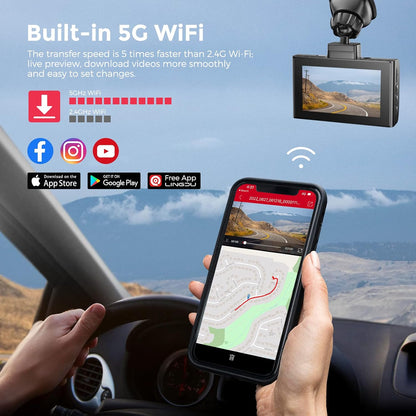Lingdu LD02Lite 4K+1080P Front and Rear Dash Cam | Voice Control | 5G WiFi | GPS | Parking Monitor | 170° Wide Angle | Night Vision | Loop Recording | G-Sensor | 64GB Card Included