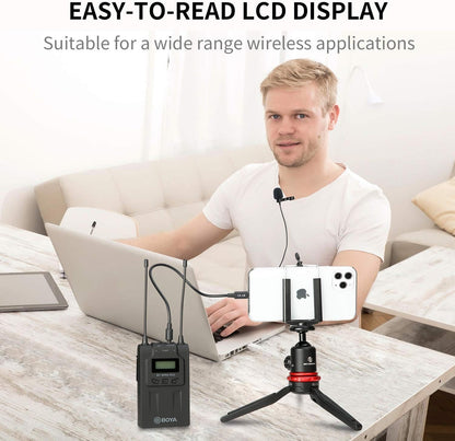BOYA BY‑WM8 Pro-K2 UHF Dual-Channel Wireless Microphone System | 48‑Channel Receiver | Handheld + Lavalier | LCD | Headphone Jack