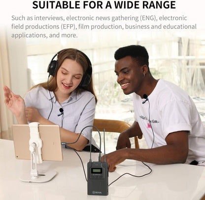 BOYA BY‑WM8 Pro-K2 UHF Dual-Channel Wireless Microphone System | 48‑Channel Receiver | Handheld + Lavalier | LCD | Headphone Jack