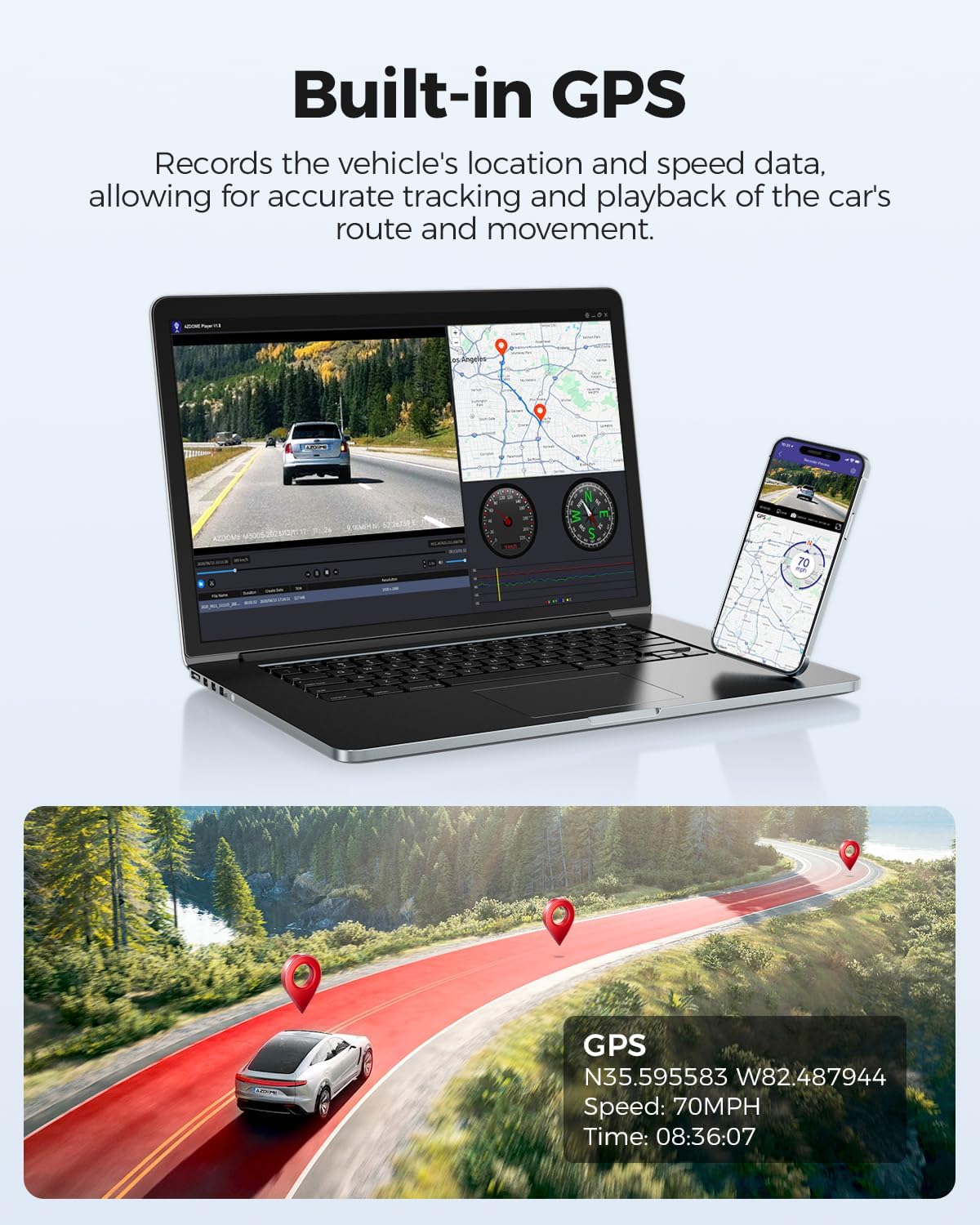 AZDOME M300S 4K Dash Cam Front and Rear | 5.8G WiFi | GPS | 170° Wide Angle | 64GB SD Card Included | Voice Control | Night Vision | G-Sensor | 24H Parking Monitor | Supports up to 256GB