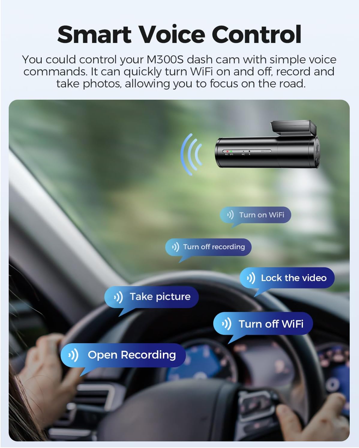 AZDOME M300S 4K Dash Cam Front and Rear | 5.8G WiFi | GPS | 170° Wide Angle | 64GB SD Card Included | Voice Control | Night Vision | G-Sensor | 24H Parking Monitor | Supports up to 256GB