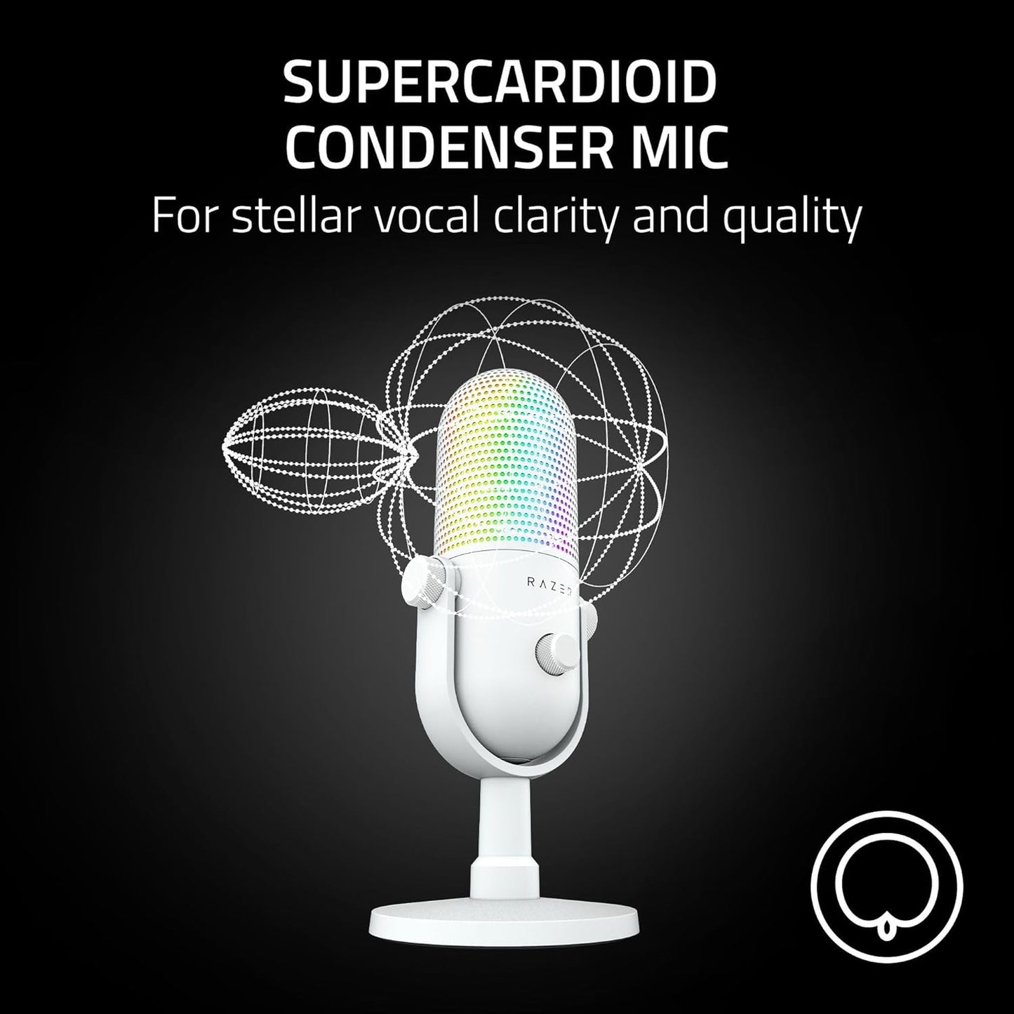 Razer Seiren V3 Chroma RGB USB Microphone | Supercardioid Condenser Mic | Tap-to-Mute Sensor | Stream-Reactive Chroma RGB | 96kHz/24-bit