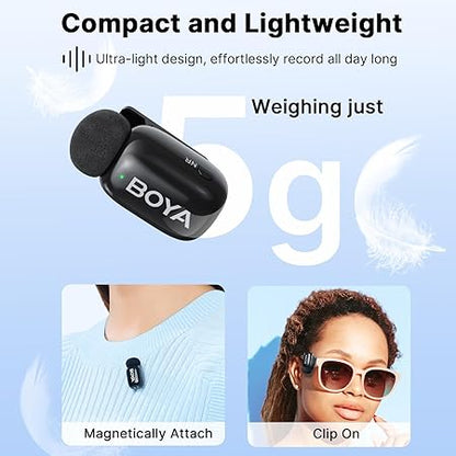 BOYA Mini-16 Ultra-Compact 2.4 GHz Wireless Microphone System | Lightning Connector for iOS | 48 kHz/16-Bit Audio | 6 h Battery
