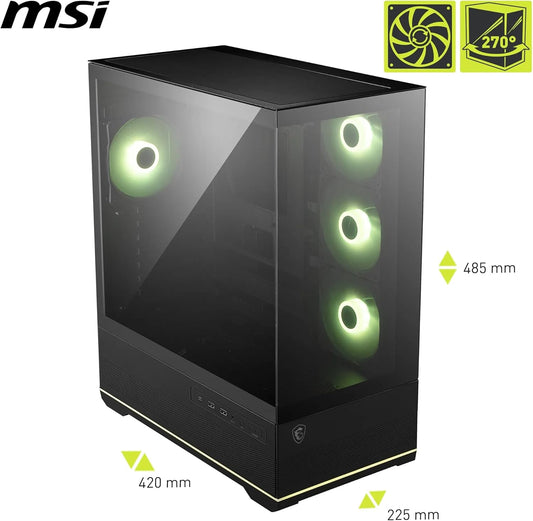 MSI MAG PANO 110R PZ | 270° Panoramic Mid-Tower ATX Case | 400 mm GPU / 160 mm CPU Cooler | USB-C 20 Gbps | 4 ARGB Fans