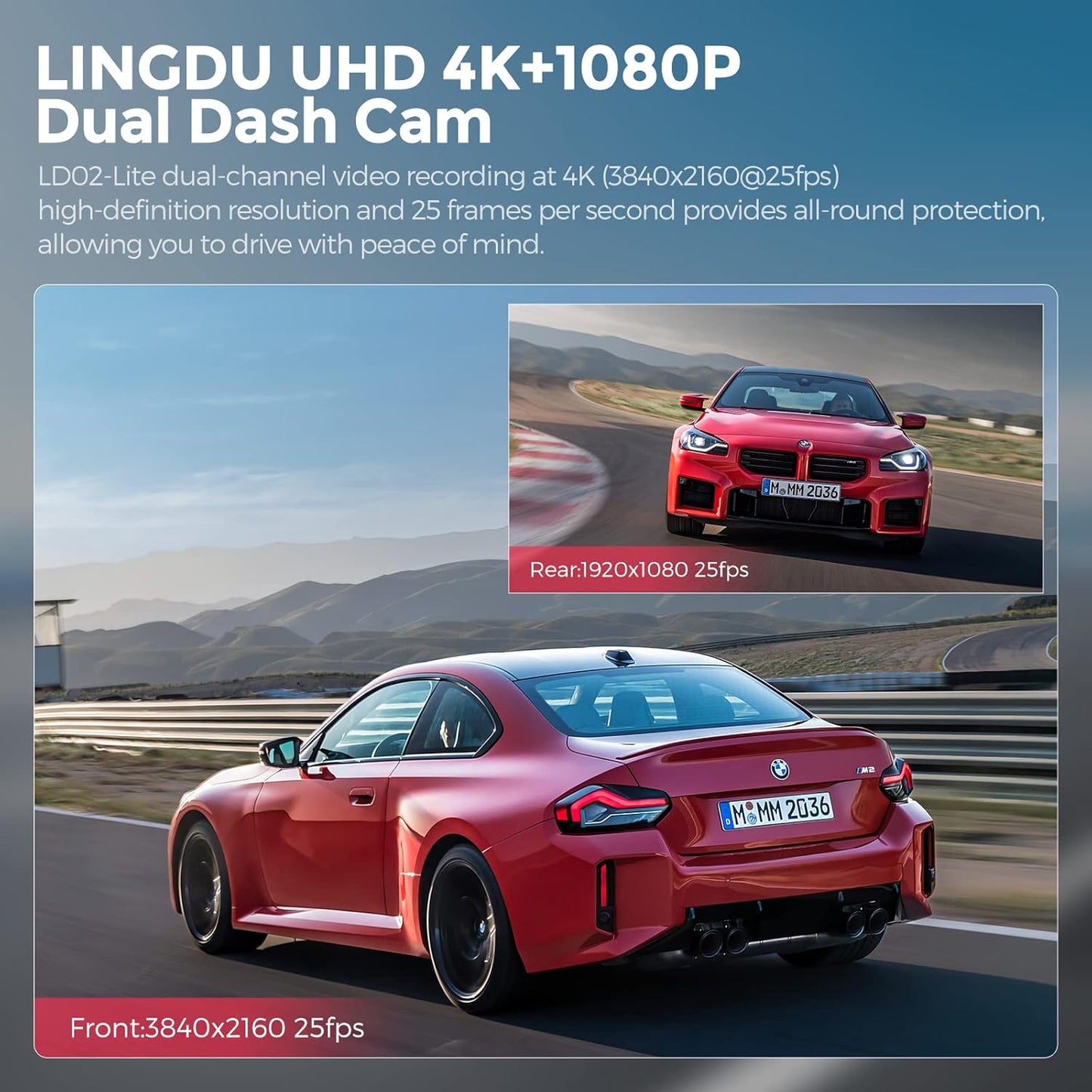 Lingdu LD02Lite 4K+1080P Front and Rear Dash Cam | Voice Control | 5G WiFi | GPS | Parking Monitor | 170° Wide Angle | Night Vision | Loop Recording | G-Sensor | 64GB Card Included