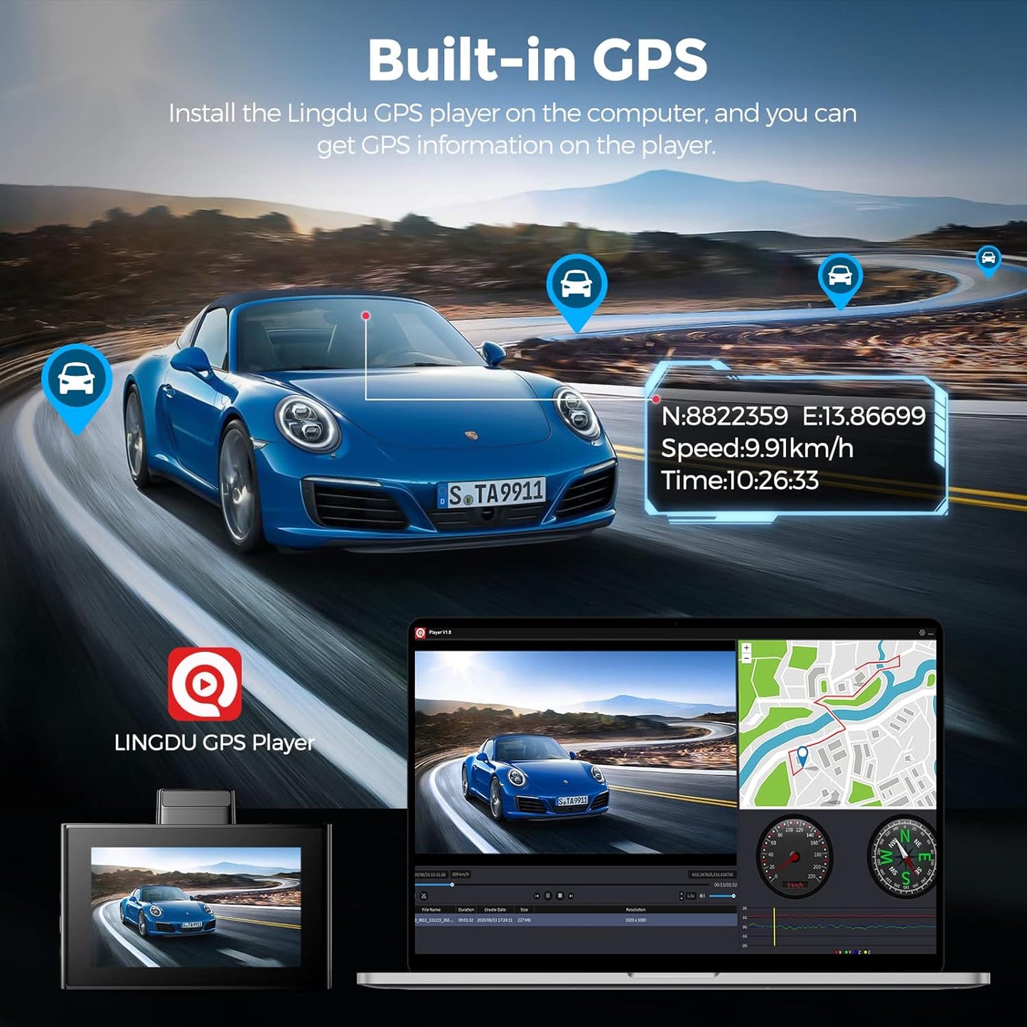 Lingdu LD02Lite 4K+1080P Front and Rear Dash Cam | Voice Control | 5G WiFi | GPS | Parking Monitor | 170° Wide Angle | Night Vision | Loop Recording | G-Sensor | 64GB Card Included