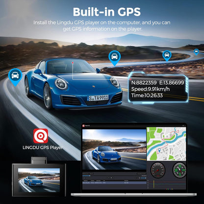 Lingdu LD02Lite 4K+1080P Front and Rear Dash Cam | Voice Control | 5G WiFi | GPS | Parking Monitor | 170° Wide Angle | Night Vision | Loop Recording | G-Sensor | 64GB Card Included