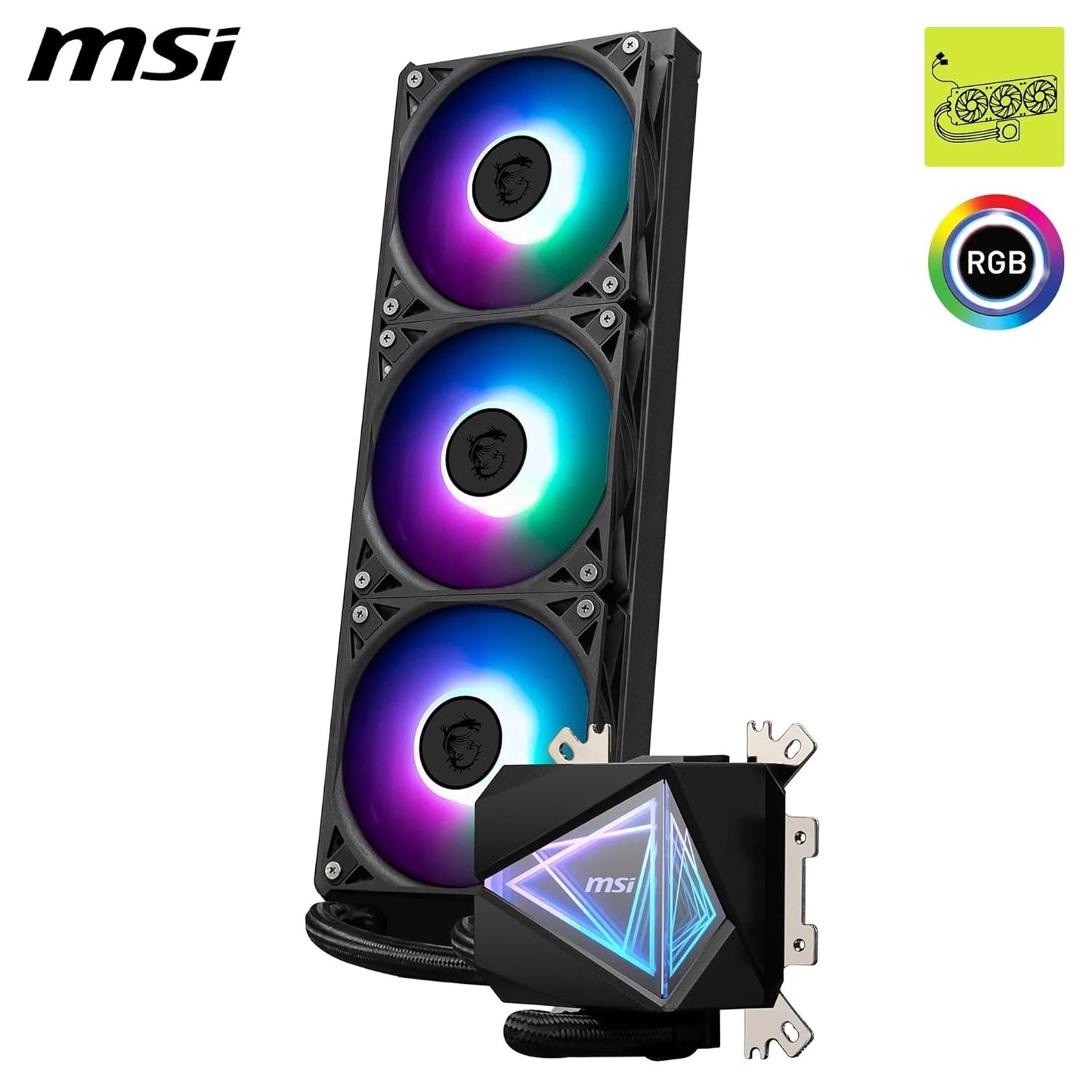 MSI MAG CORELIQUID I360 AIO CPU Liquid Cooler | Enlarged Copper Cold Plate | ARGB Blockhead & LDB Fans | Dual-Chamber Water Block | Split-Flow Radiator | Mystic Light Supported | Intel & AMD Compatible