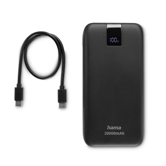 Hama PD-20 20000 mAh Power Pack | Fast Charging Portable Power Bank with 2× USB-C & USB-A Outputs | PD & Quick Charge Support | LED Display | Anthracite