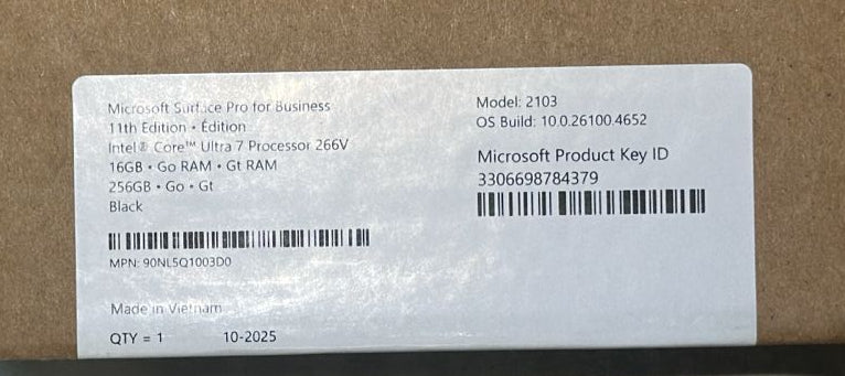 Microsoft Surface Pro 11 EP2-20189 | Intel Ultra 7-266V | RAM 16GB | SSD 512GB | Intel Arc | 13.0 Inch (2880 x 1920) | Black