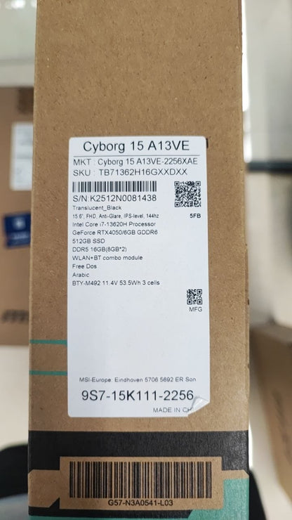 MSI Cyborg 15 A13VE-2256XAE | Intel Core i7-13620H | RAM 16GB | 512GB SSD | RTX 4050 6GB | 15.6 FHD IPS 144Hz | Black
