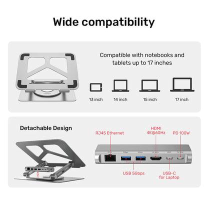 UNITEK laptop USB-C docking station combines the functions of the laptop dock and laptop stand