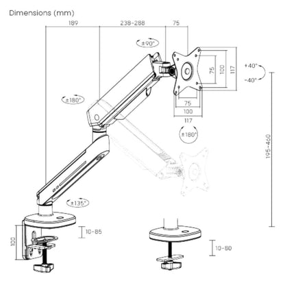 Avetron MA100 Gaming Monitor Arm – Spring‑Assisted, 27″–45″, Clamp & Grommet