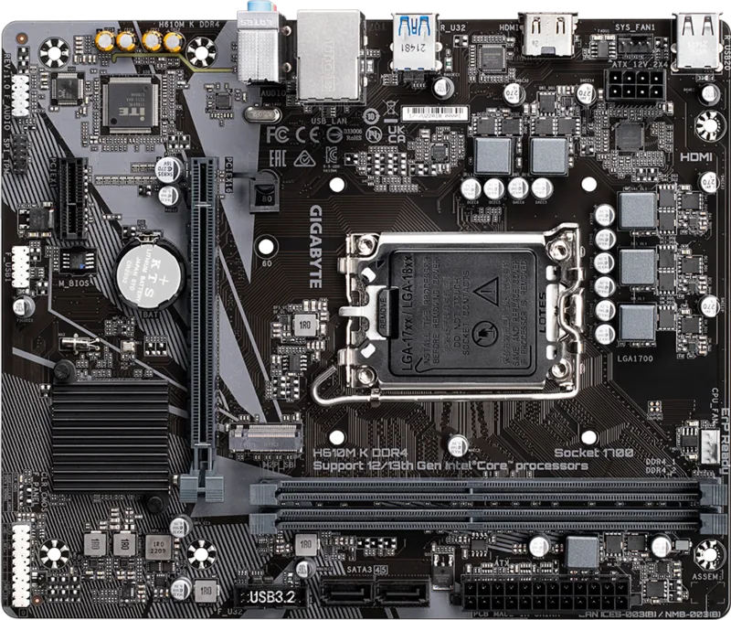 GIGABYTE H610M-K DDR4 Motherboard | Intel H610 Chipset | LGA1700 | DDR4 Support | PCIe 4.0 | M.2 SSD | USB 3.2 Gen1 | SATA 6Gb/s | Micro-ATX