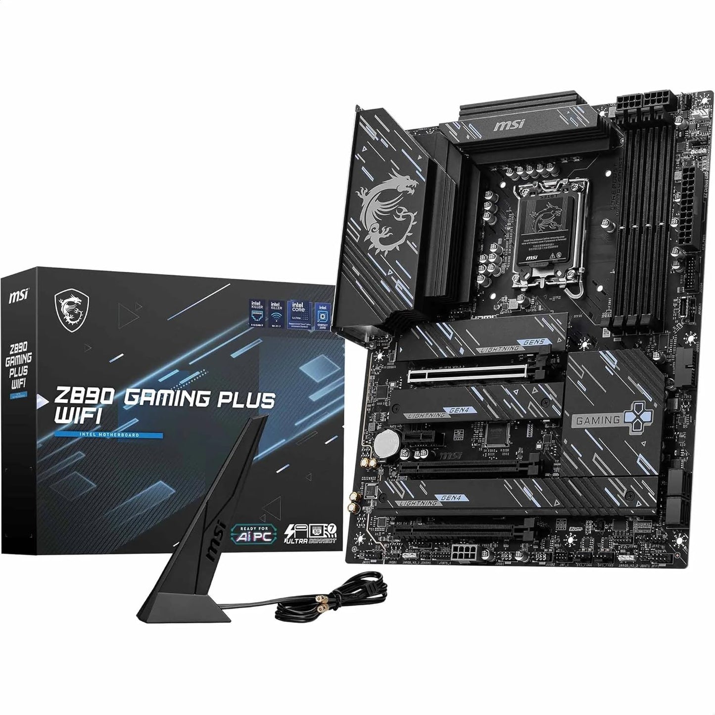 MSI Z890 GAMING PLUS WIFI Motherboard | ATX | Supports Intel Core Ultra Processors (Series 2) | LGA 1851 | DDR5 Memory Boost 9200+MT/s OC | 1 x PCIe 5.0 x16 | 1 x M.2 Gen5 | Intel Killer 5G LAN | Wi-Fi 7