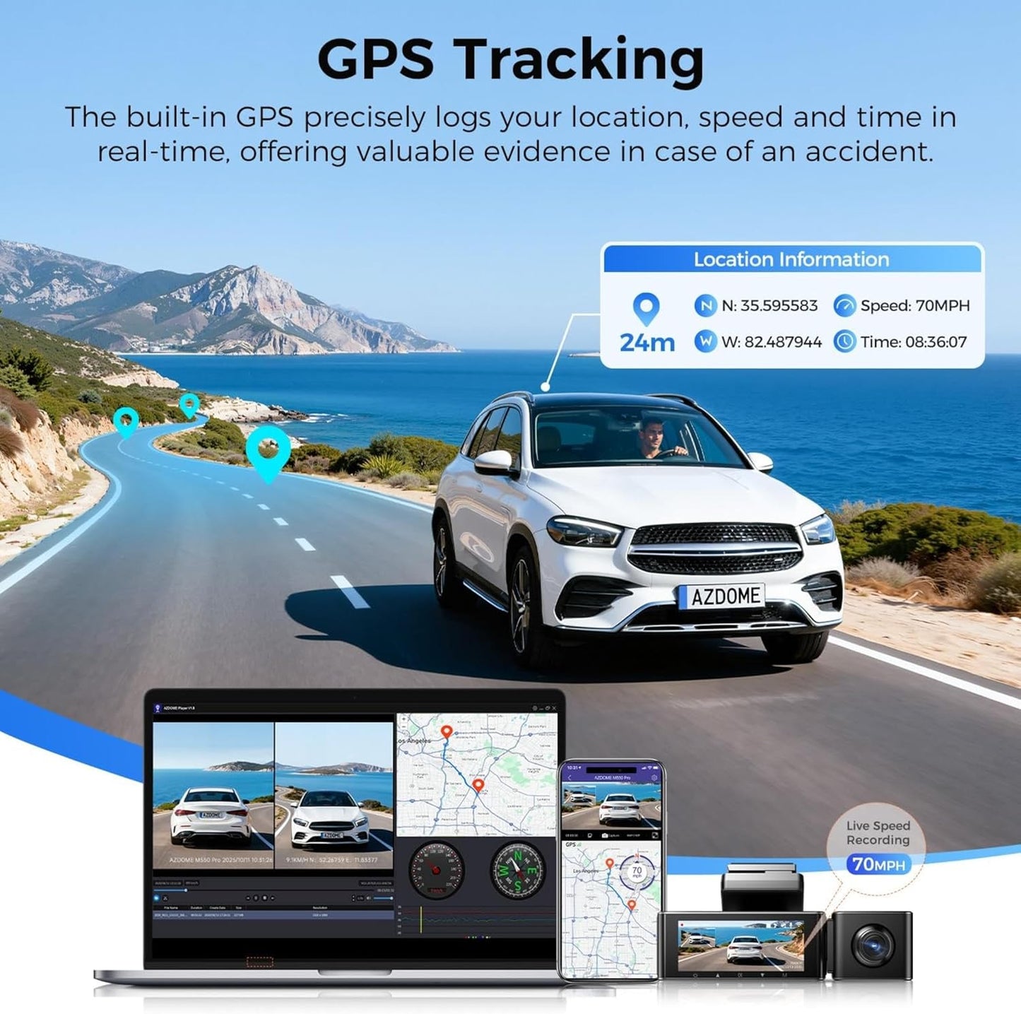 AZDome M550 Pro 2CH 4K Dash Cam with 3.19” IPS Screen | Dual Channel Front & Rear Recording | Built-in GPS & 5G WiFi | IR Night Vision | 24H Parking Mode | Parking Monitor & G-Sensor