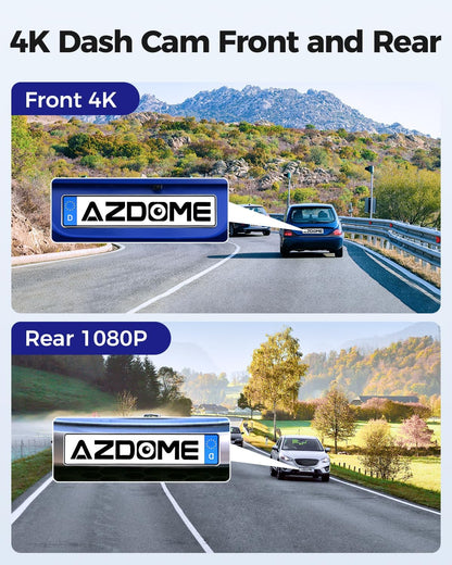 AZDOME M300S 4K Dash Cam Front and Rear | 5.8G WiFi | GPS | 170° Wide Angle | 64GB SD Card Included | Voice Control | Night Vision | G-Sensor | 24H Parking Monitor | Supports up to 256GB