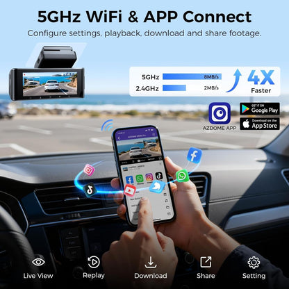 AZDome M550 Pro 2CH 4K Dash Cam with 3.19” IPS Screen | Dual Channel Front & Rear Recording | Built-in GPS & 5G WiFi | IR Night Vision | 24H Parking Mode | Parking Monitor & G-Sensor