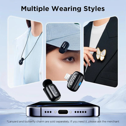 BOYA Mini-16 Ultra-Compact 2.4 GHz Wireless Microphone System | Lightning Connector for iOS | 48 kHz/16-Bit Audio | 6 h Battery