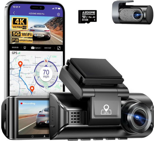 AZDome M550 Pro 2CH 4K Dash Cam with 3.19” IPS Screen | Dual Channel Front & Rear Recording | Built-in GPS & 5G WiFi | IR Night Vision | 24H Parking Mode | Parking Monitor & G-Sensor