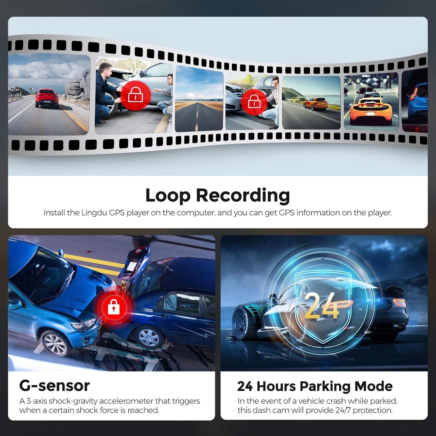 Lingdu LD02Lite 4K+1080P Front and Rear Dash Cam | Voice Control | 5G WiFi | GPS | Parking Monitor | 170° Wide Angle | Night Vision | Loop Recording | G-Sensor | 64GB Card Included