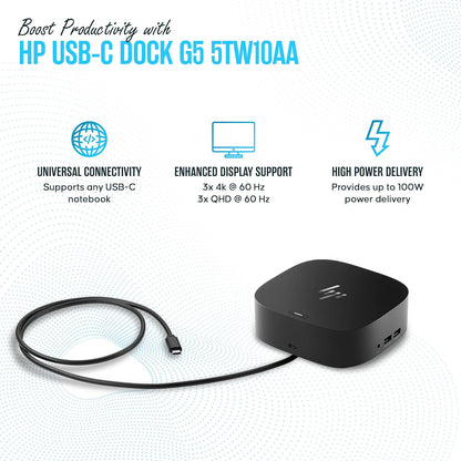 HP Universal Laptop Docking Station with Charging & Multi-Monitor Support | USB-C/HDMI Hub for Dual Displays | Power Delivery | USB Ports & Ethernet