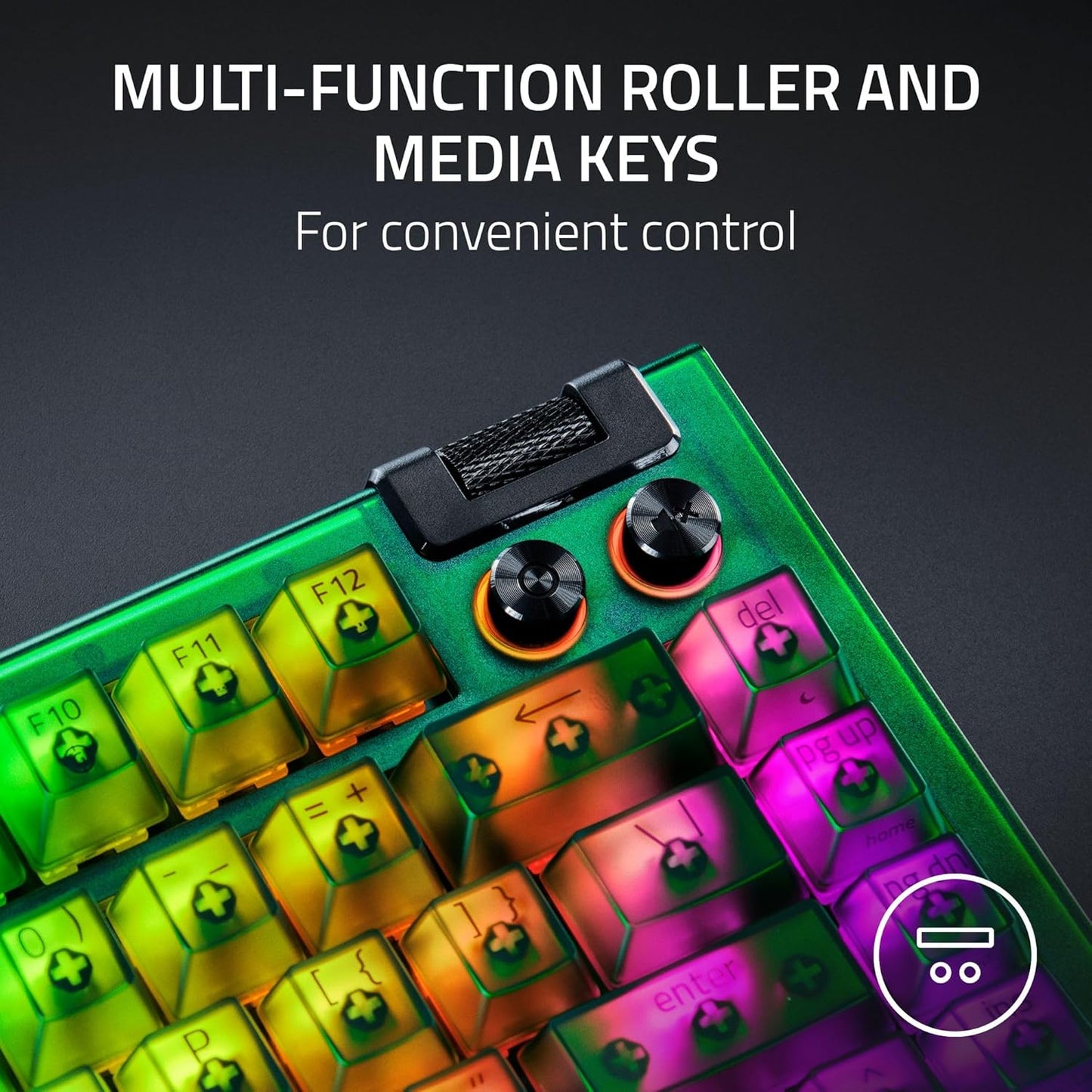 Razer BlackWidow V4 75% Phantom Green Editon - Hot-swappable Mechanical Gaming Keyboard (Orange Tactile Switches, media roller with 2 dedicated media buttons) US Layout
