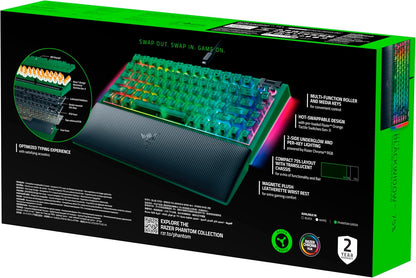 Razer BlackWidow V4 75% Phantom Green Editon - Hot-swappable Mechanical Gaming Keyboard (Orange Tactile Switches, media roller with 2 dedicated media buttons) US Layout