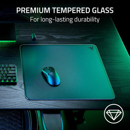 Razer Atlas Tempered Glass Gaming Mouse Mat | 450×400mm | Ultra-Smooth Micro-Etched Surface | Anti-Slip Rubber Base | 5mm Thickness