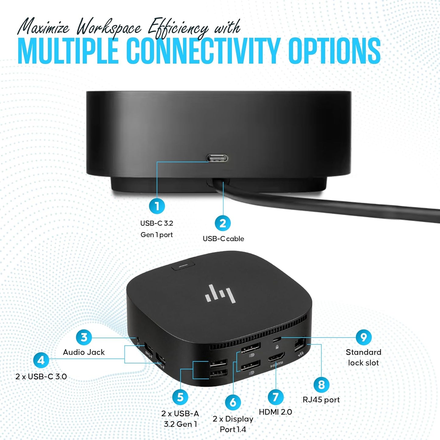 HP Universal Laptop Docking Station with Charging & Multi-Monitor Support | USB-C/HDMI Hub for Dual Displays | Power Delivery | USB Ports & Ethernet