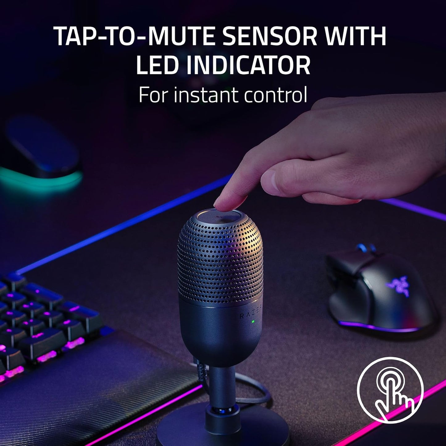 Razer Seiren V3 Mini USB Microphone: Condenser Mic | Supercardioid Pickup Pattern | Tap-to-Mute Sensor with LED Indicator | Shock Absorber | Ultra Compact | PC | Discord | OBS Studio | XSplit | Black