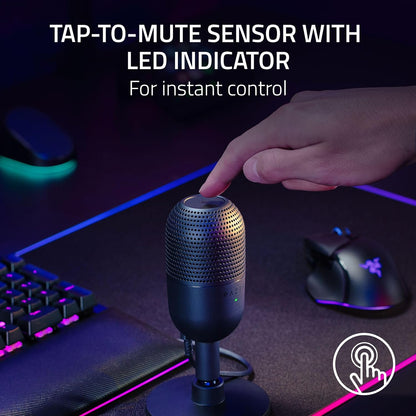 Razer Seiren V3 Mini USB Microphone: Condenser Mic | Supercardioid Pickup Pattern | Tap-to-Mute Sensor with LED Indicator | Shock Absorber | Ultra Compact | PC | Discord | OBS Studio | XSplit | Black