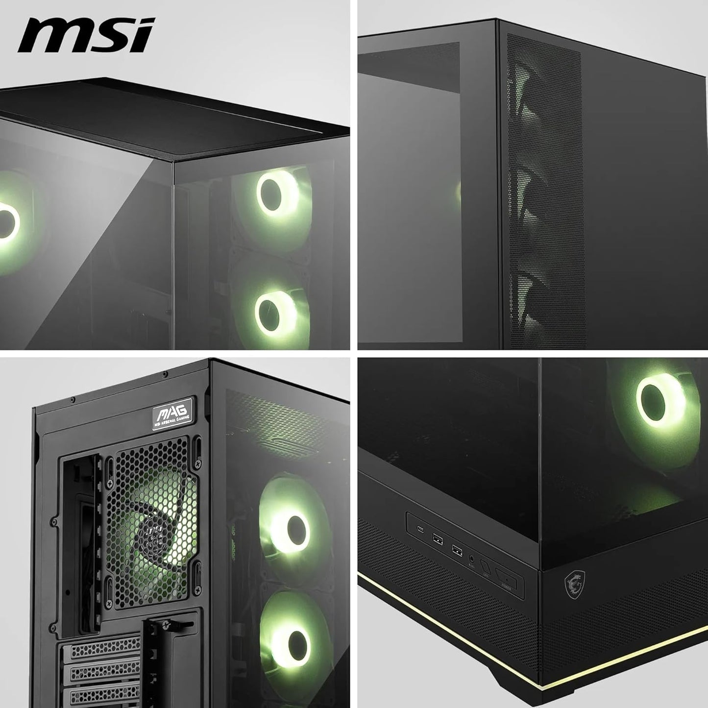 MSI MAG PANO 110R PZ | 270° Panoramic Mid-Tower ATX Case | 400 mm GPU / 160 mm CPU Cooler | USB-C 20 Gbps | 4 ARGB Fans