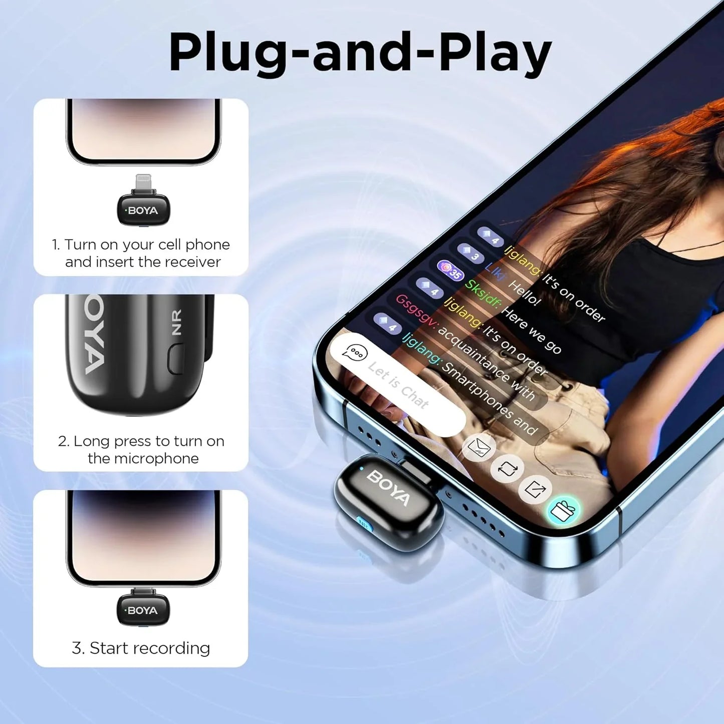 BOYA Mini-16 Ultra-Compact 2.4 GHz Wireless Microphone System | Lightning Connector for iOS | 48 kHz/16-Bit Audio | 6 h Battery