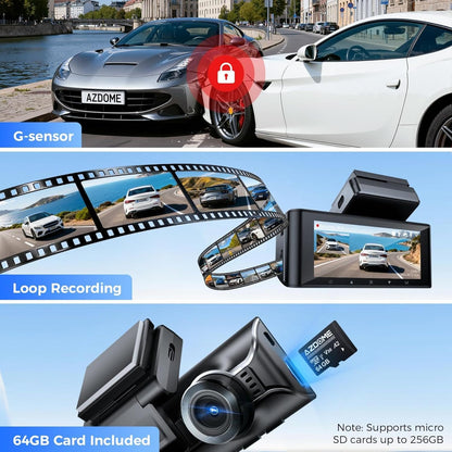 AZDome M550 Pro 2CH 4K Dash Cam with 3.19” IPS Screen | Dual Channel Front & Rear Recording | Built-in GPS & 5G WiFi | IR Night Vision | 24H Parking Mode | Parking Monitor & G-Sensor