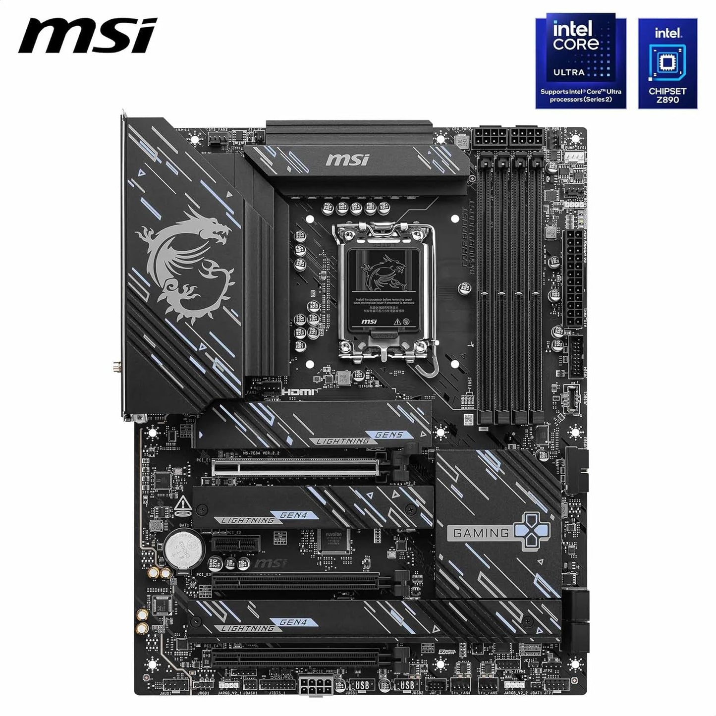 MSI Z890 GAMING PLUS WIFI Motherboard | ATX | Supports Intel Core Ultra Processors (Series 2) | LGA 1851 | DDR5 Memory Boost 9200+MT/s OC | 1 x PCIe 5.0 x16 | 1 x M.2 Gen5 | Intel Killer 5G LAN | Wi-Fi 7