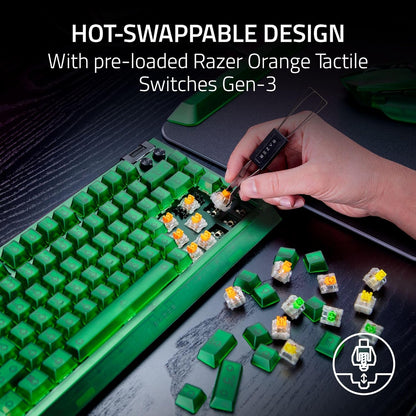 Razer BlackWidow V4 75% Phantom Green Editon - Hot-swappable Mechanical Gaming Keyboard (Orange Tactile Switches, media roller with 2 dedicated media buttons) US Layout