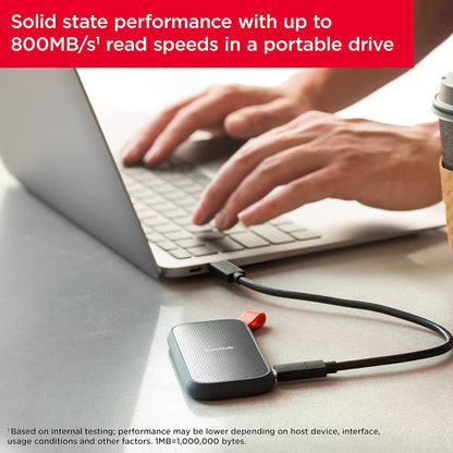 SanDisk 2TB Portable External SSD, Up to 800MB/s Read Speed, USB 3.2 Gen 2, Rugged Design with 2m Drop Protection, Type-C to Type-A Cable, PC & Mac Compatible