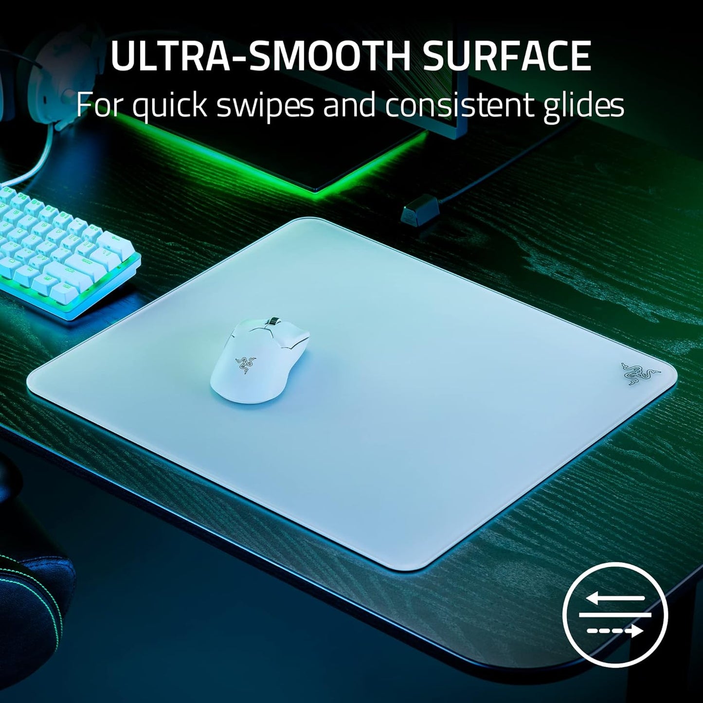 Razer Atlas Tempered Glass Gaming Mouse Mat | 450×400mm | Ultra-Smooth Micro-Etched Surface | Anti-Slip Rubber Base | 5mm Thickness
