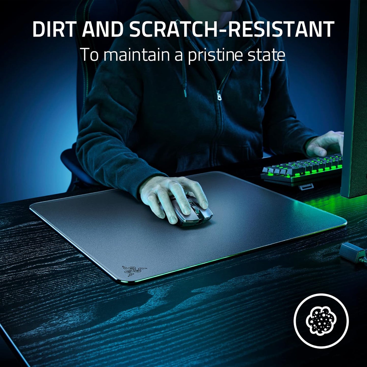 Razer Atlas Tempered Glass Gaming Mouse Mat | 450×400mm | Ultra-Smooth Micro-Etched Surface | Anti-Slip Rubber Base | 5mm Thickness