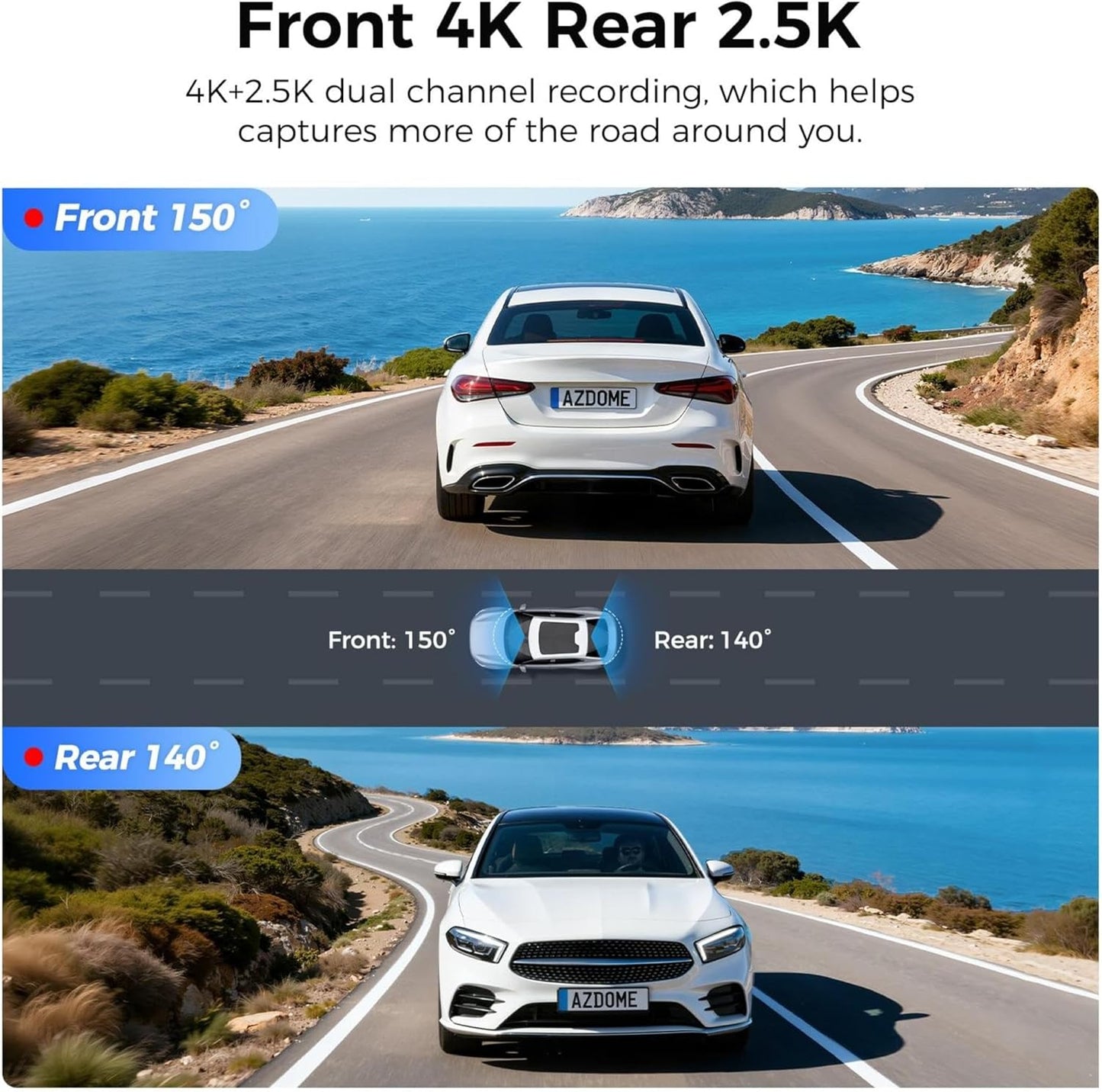 AZDome M550 Pro 2CH 4K Dash Cam with 3.19” IPS Screen | Dual Channel Front & Rear Recording | Built-in GPS & 5G WiFi | IR Night Vision | 24H Parking Mode | Parking Monitor & G-Sensor